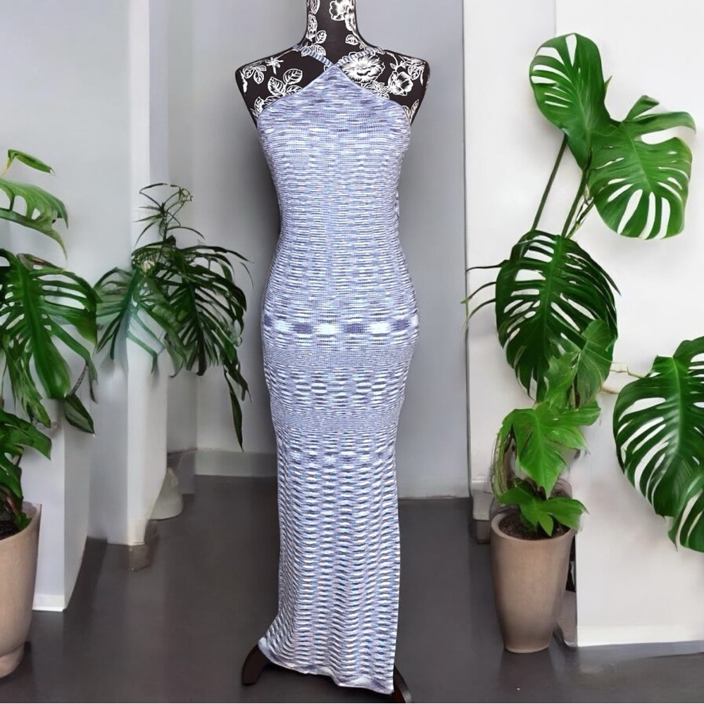 Say What Space-dye Ribbed Knit Bodycon Halter Dress
